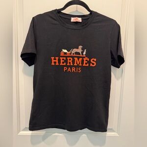 Vintage Hermes Paris Shirt Women Black Size M